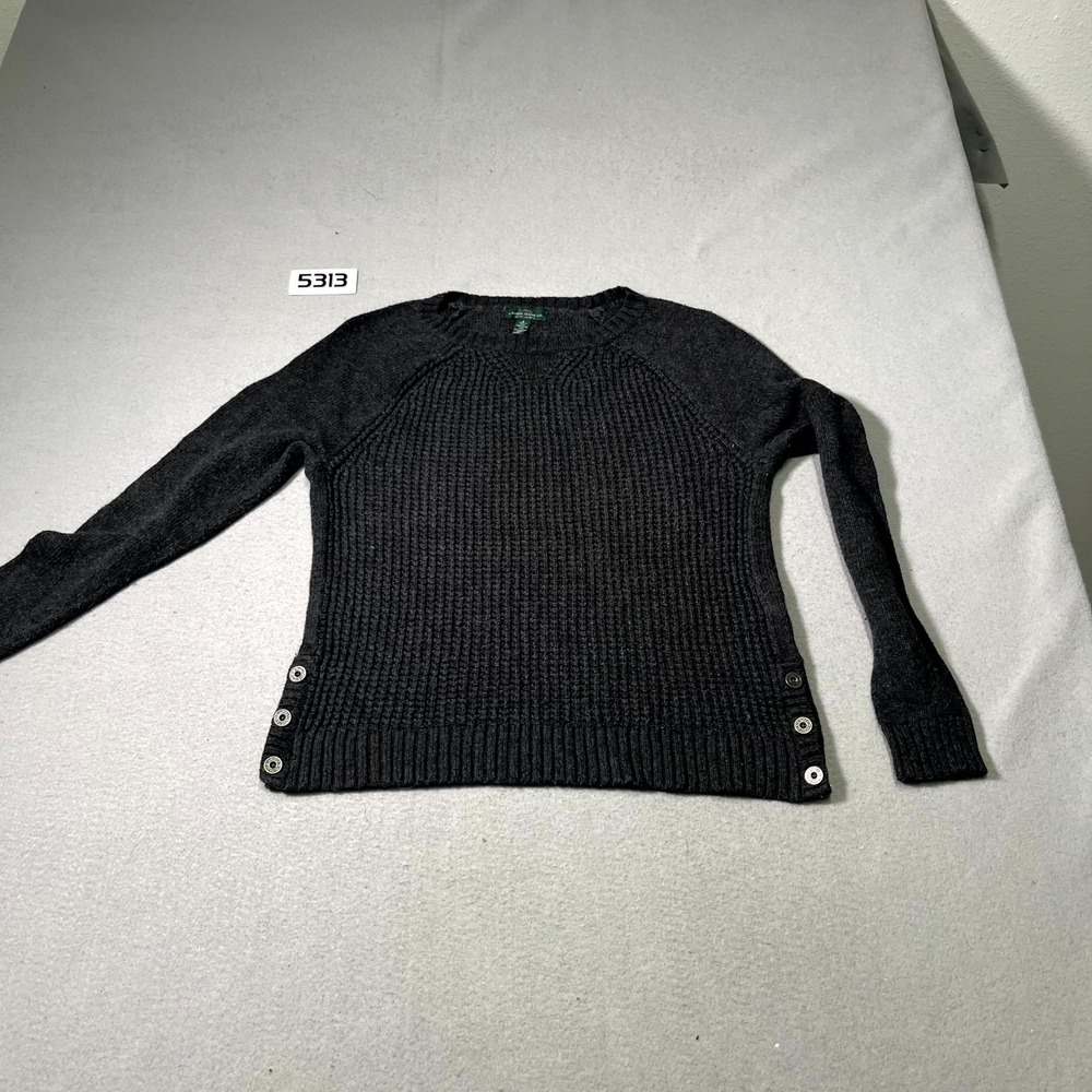 LRL Lauren Jeans Co. Sweater Women Small Gray Cotton Waffle Knit Raglan Sleeve